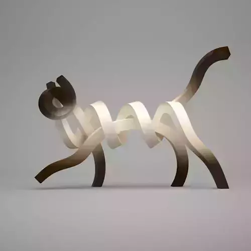 Abstract Ribbon Cat Minimalist Sculpture Flowing Lines 3D Low-poly 3D model