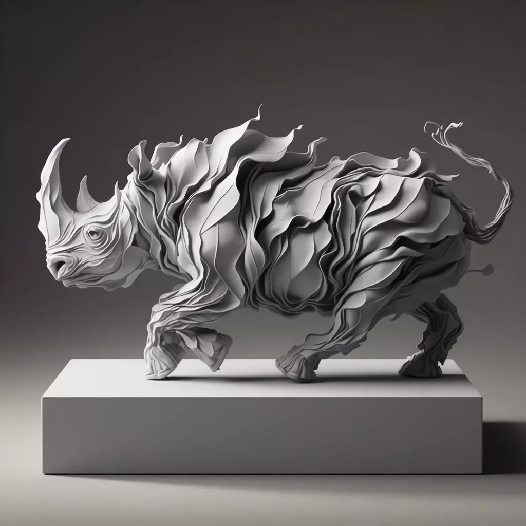 Leaf Rhino Sculpture Organic Animal Form Textured Foliage 3D Low-poly 3D model_7