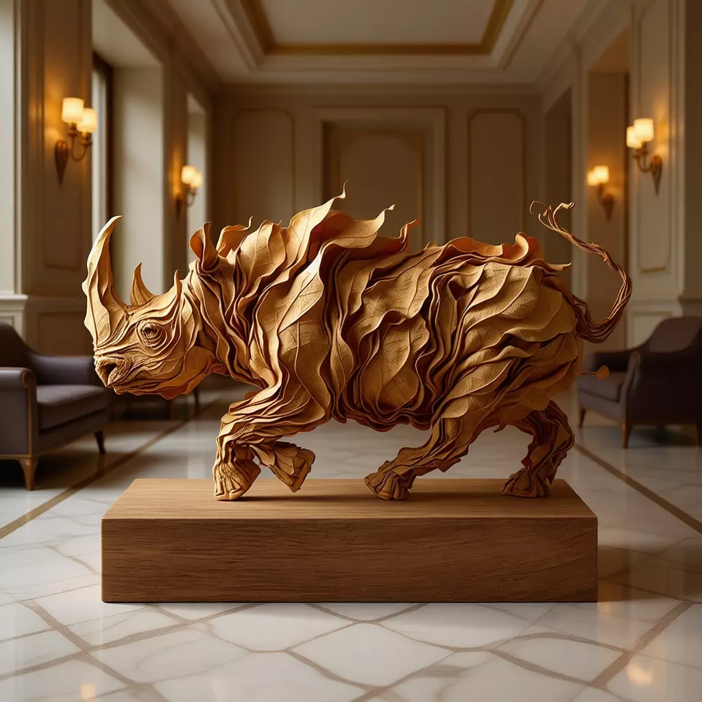 Leaf Rhino Sculpture Organic Animal Form Textured Foliage 3D Low-poly 3D model_1