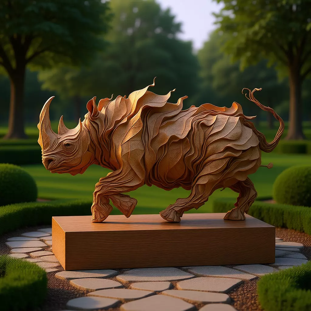 Leaf Rhino Sculpture Organic Animal Form Textured Foliage 3D Low-poly 3D model_3