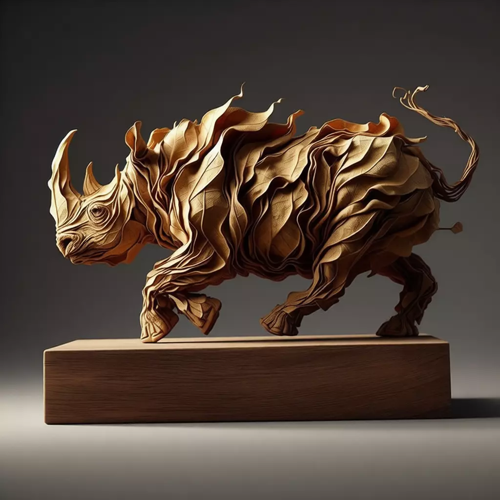 Leaf Rhino Sculpture Organic Animal Form Textured Foliage 3D Low-poly 3D model_8