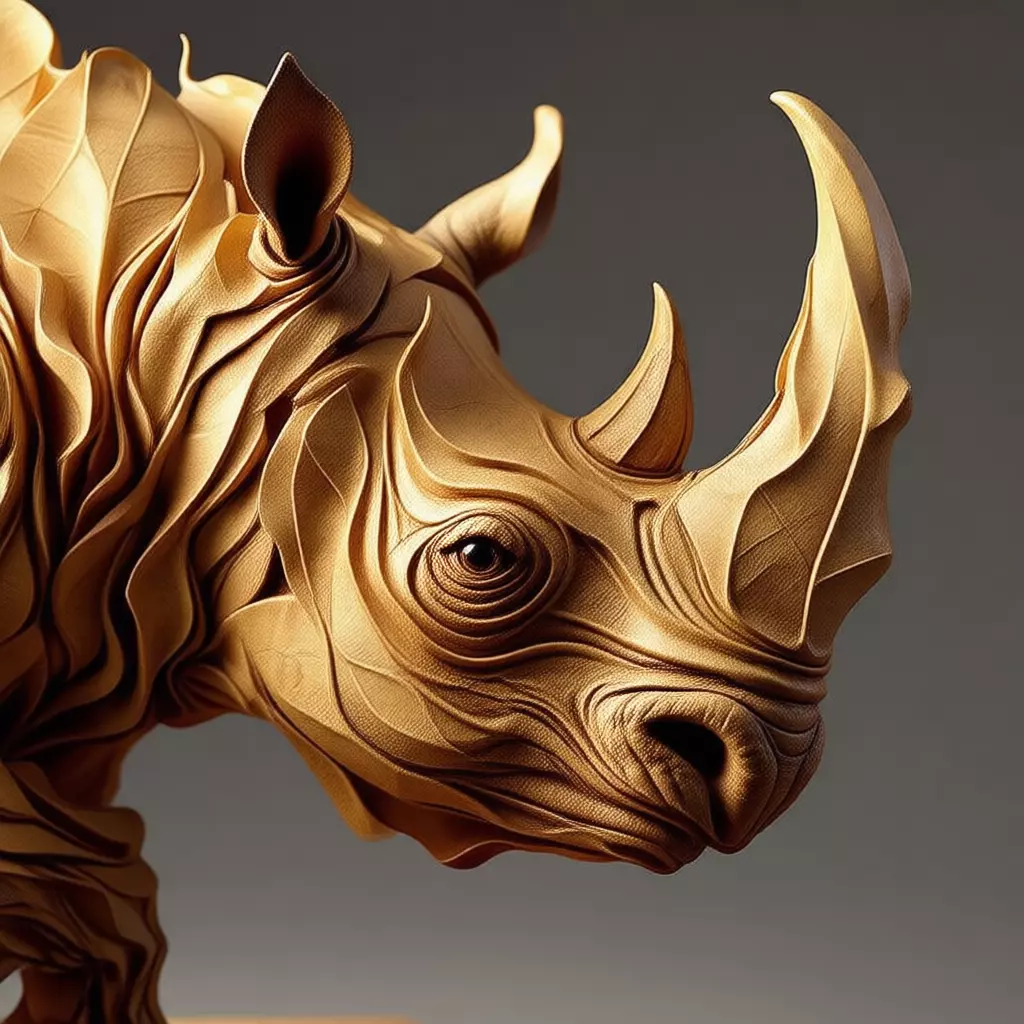 Leaf Rhino Sculpture Organic Animal Form Textured Foliage 3D Low-poly 3D model_2