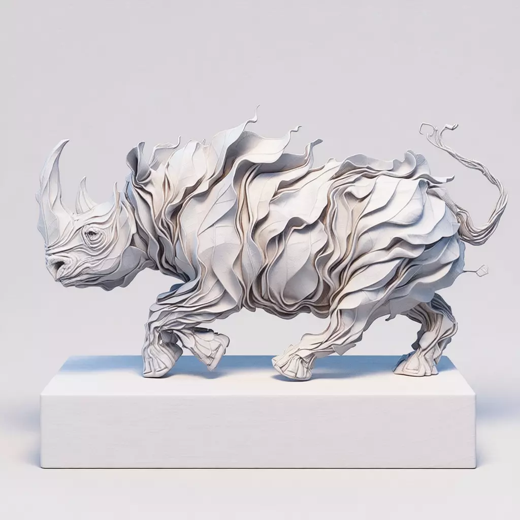 Leaf Rhino Sculpture Organic Animal Form Textured Foliage 3D Low-poly 3D model_6
