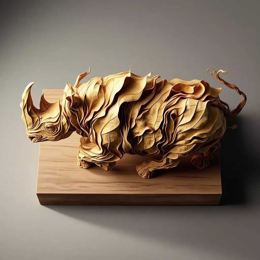 Leaf Rhino Sculpture Organic Animal Form Textured Foliage 3D Low-poly 3D model_4