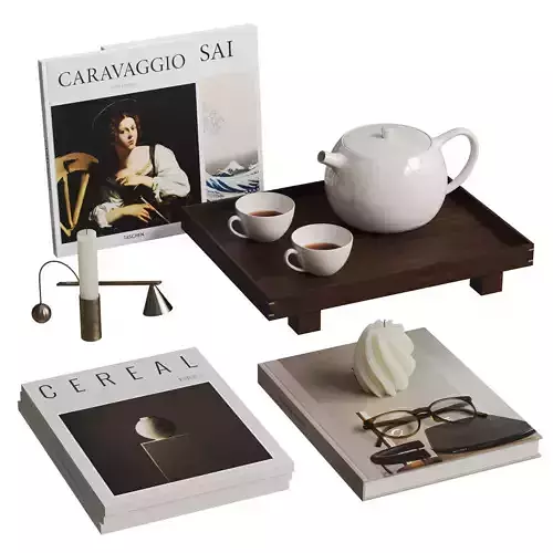 Decorative Set With Teapot and Art Books
