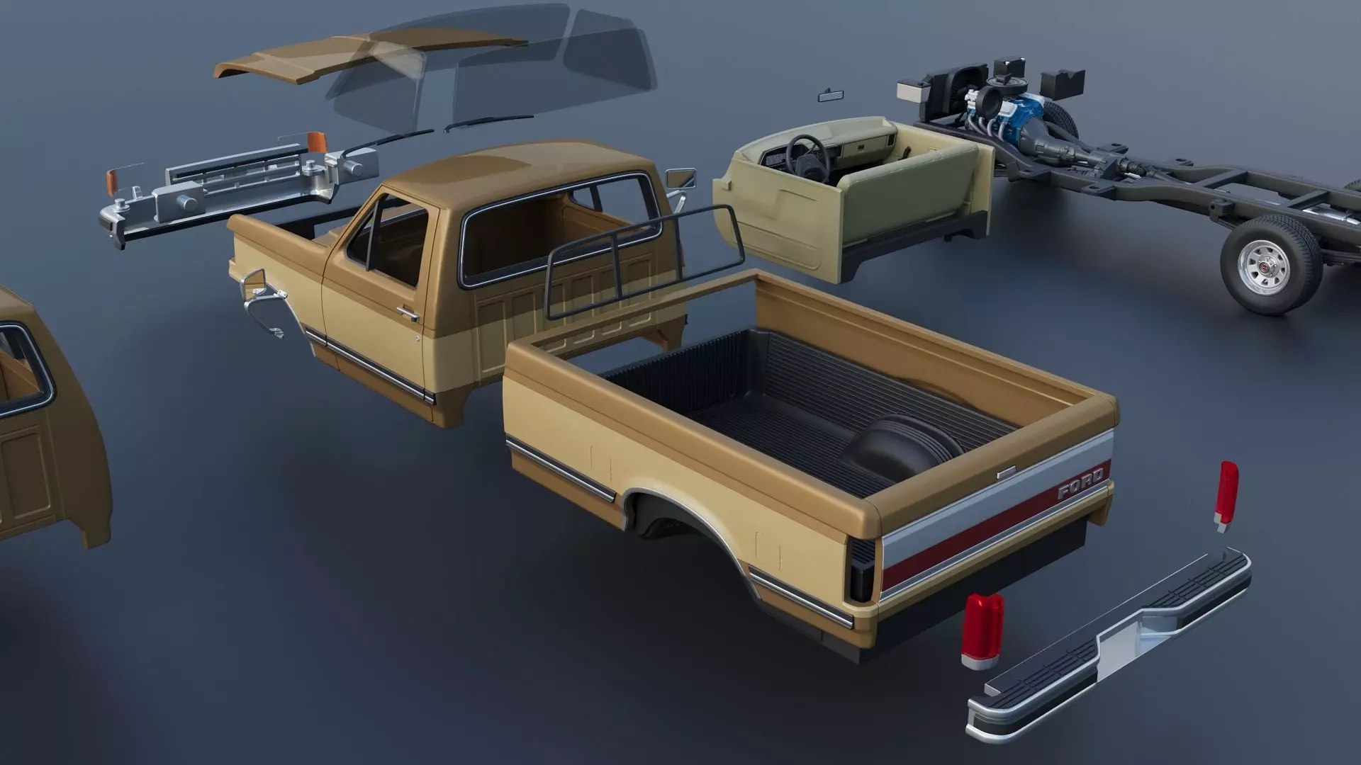 Pickup Truck F-150 Long Bed 1987 3D print model_19