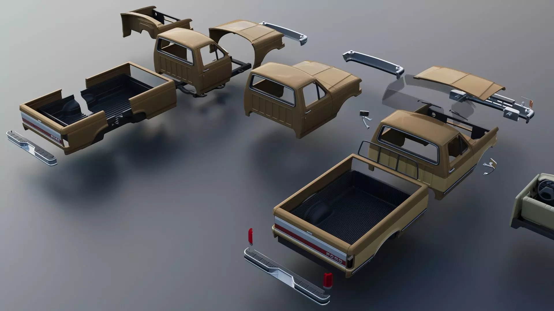 Pickup Truck F-150 Long Bed 1987 3D print model_20