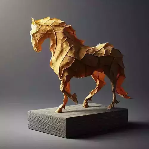 Leaf Horse Sculpture Organic Animal Form Textured Foliage 3D