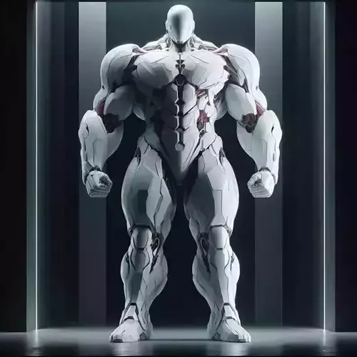 Futuristic Mech Warrior Muscular White Armor Red Accents 3D