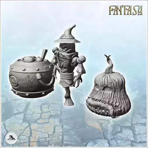 Set of Halloween accessories with witch and pumpkin head 2 - Med 3D print model