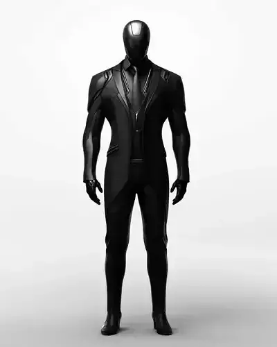 Futuristic Black Suit Sleek Robotic Humanoid Glossy Finish 3D