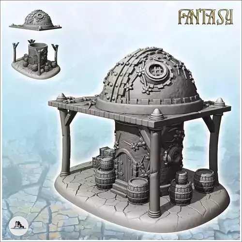 Medieval warehouse with large canopy and green spherical roof 7 