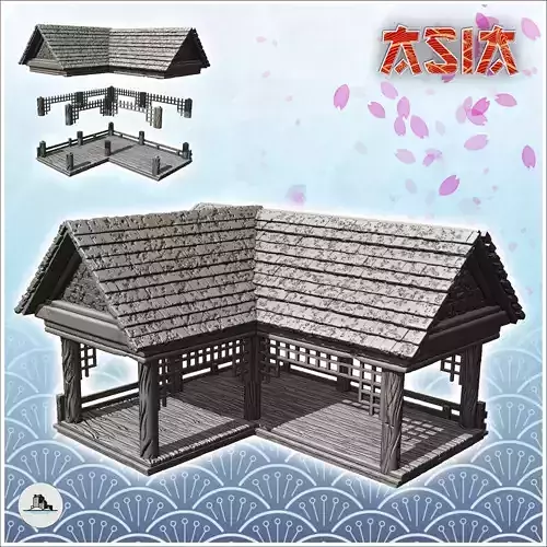 Oriental sew building with mesh pattern 1 - Asian Asia Oriental 