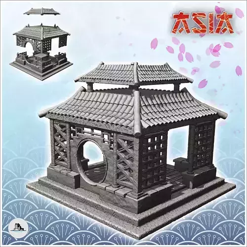 Oriental altar with round openings and curved double roof 2 - As