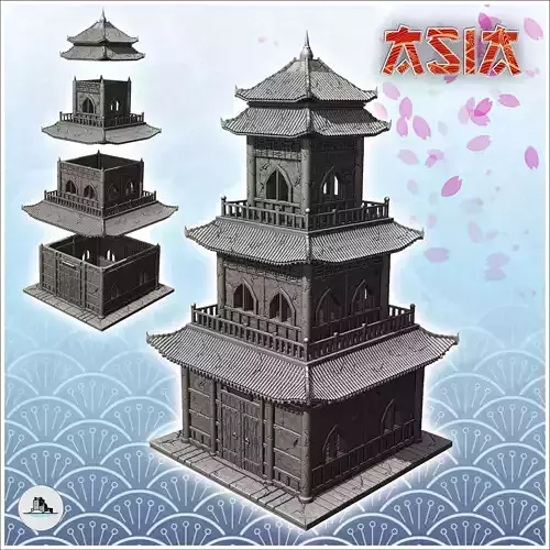 Oriental pagoda with multiple curved roofs and double terraces 4