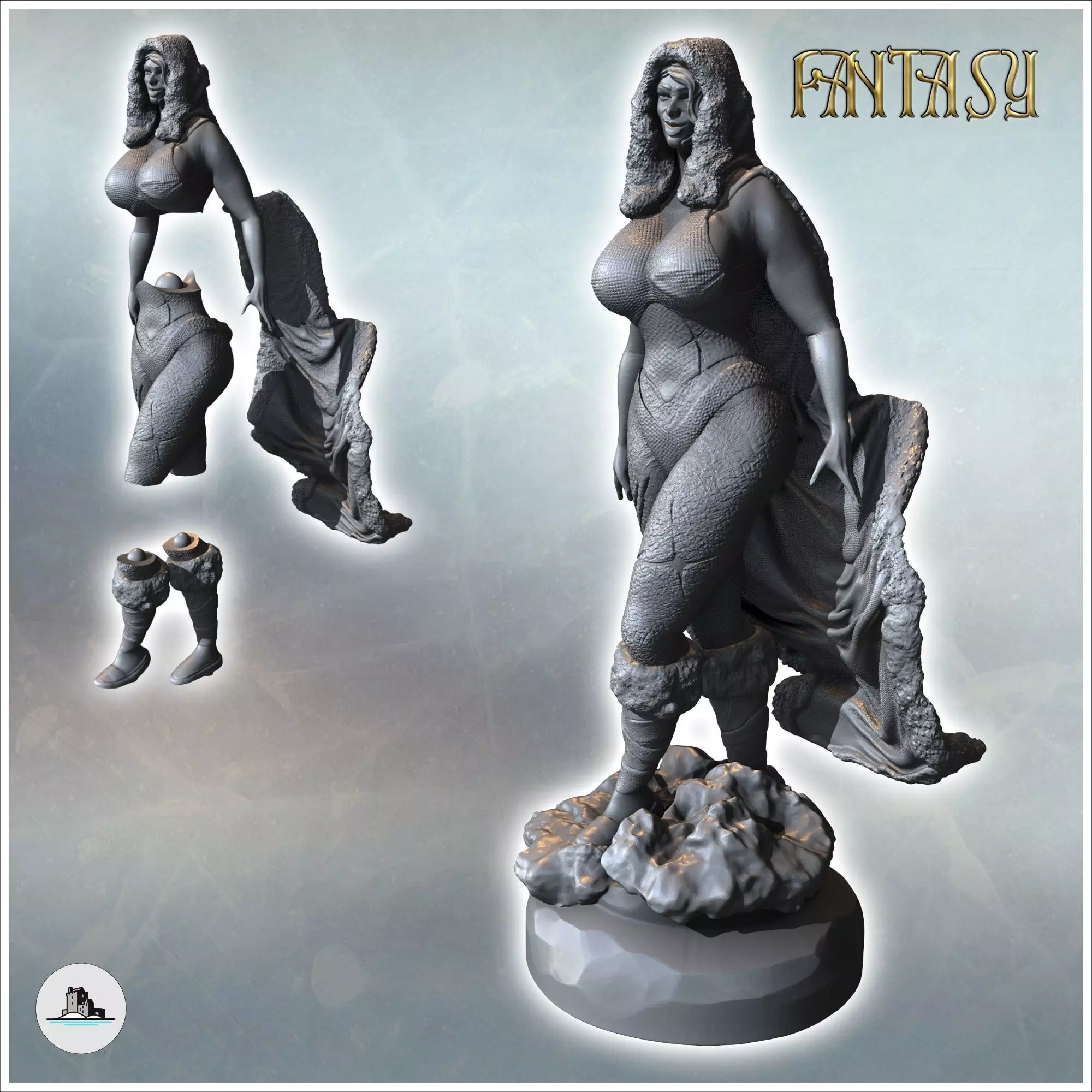 Woman with furry shoes and Christmas hat on her head version wit 3D print model_0