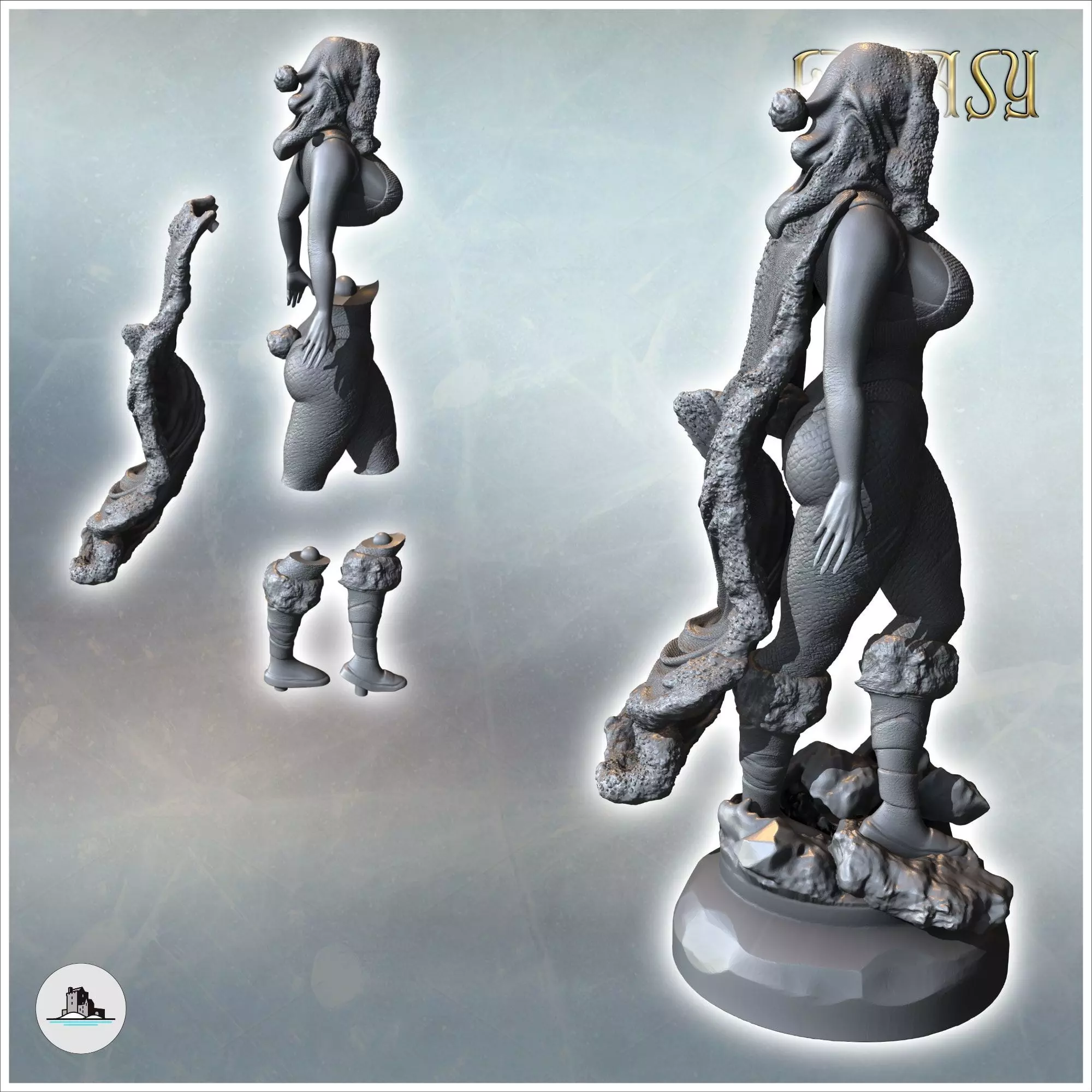 Woman with furry shoes and Christmas hat on her head version wit 3D print model_2