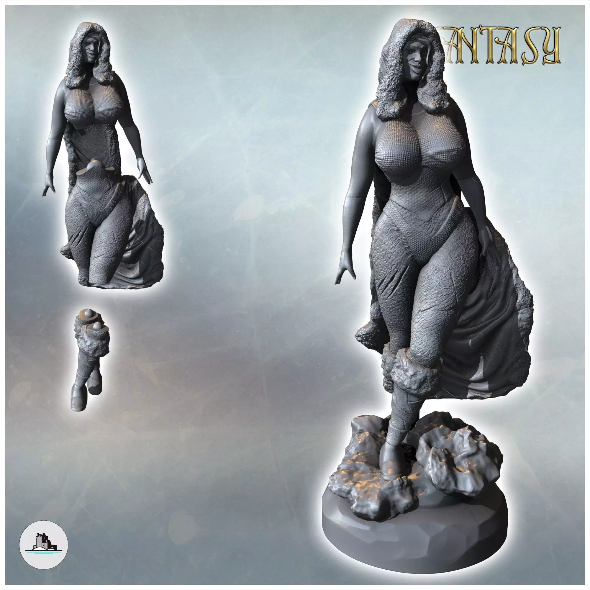 Woman with furry shoes and Christmas hat on her head version wit 3D print model_1