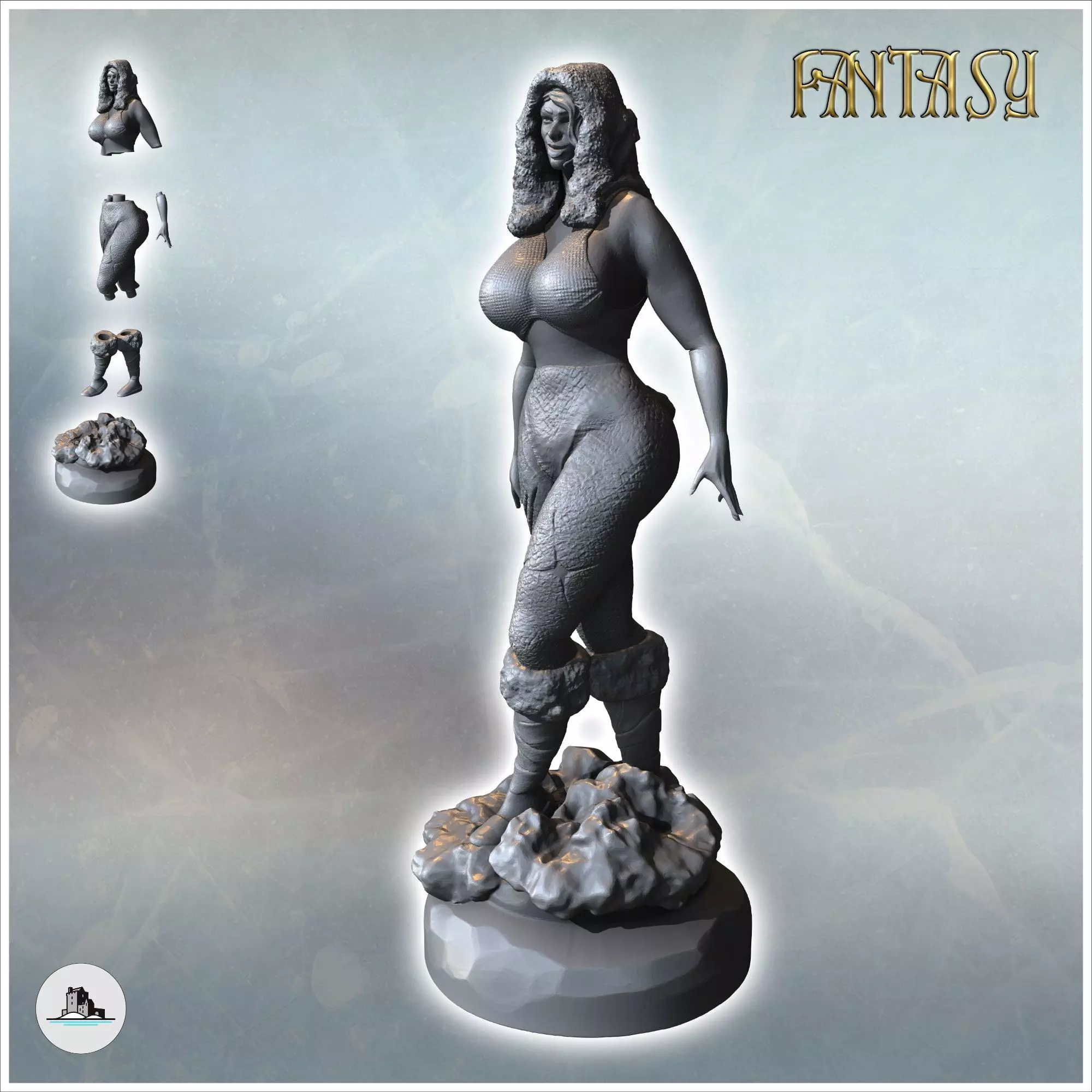 Woman with furry shoes and Christmas hat on her head version wit 3D print model_0