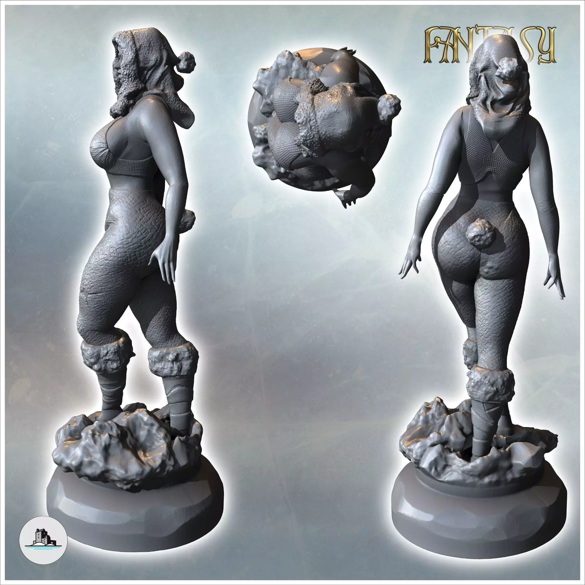 Woman with furry shoes and Christmas hat on her head version wit 3D print model_3