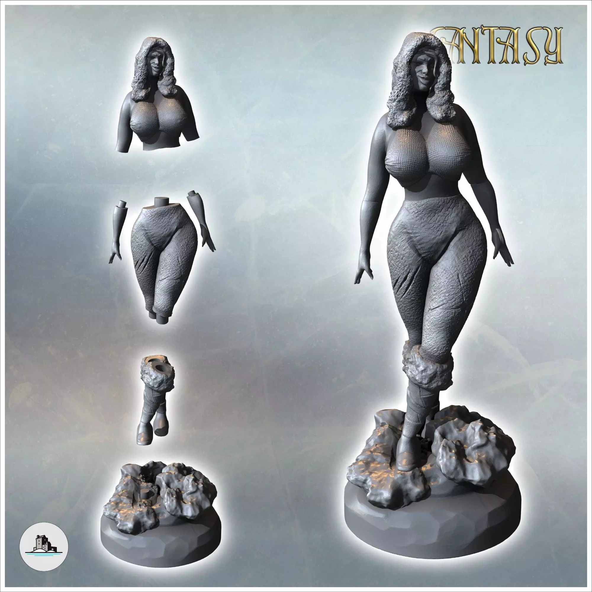 Woman with furry shoes and Christmas hat on her head version wit 3D print model_1