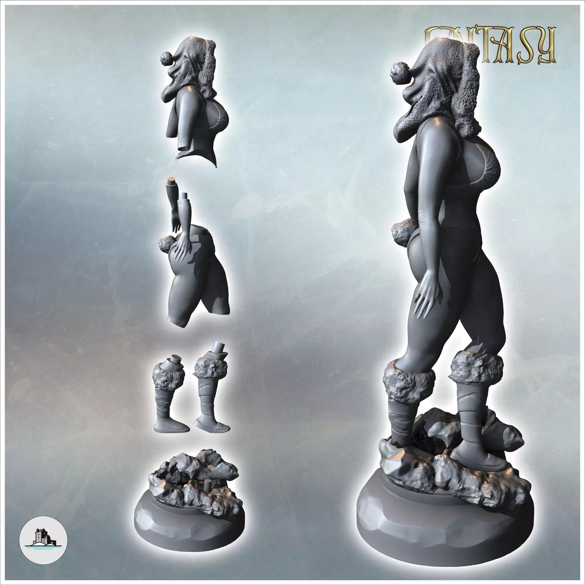 Woman with furry shoes and Christmas hat on her head version wit 3D print model_2