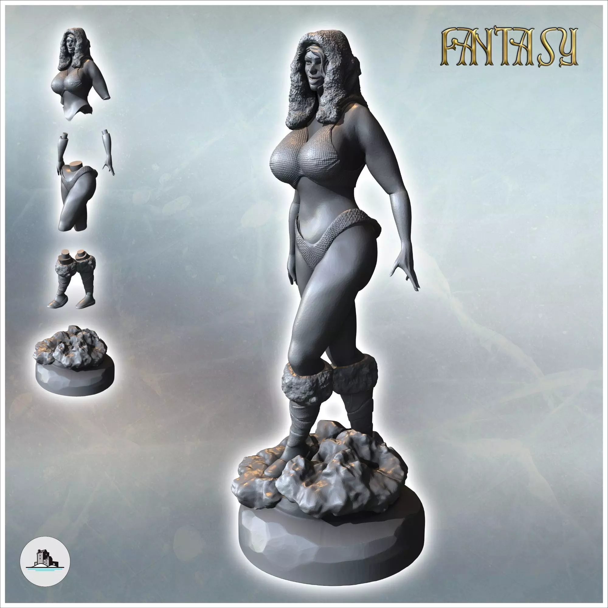 Woman with furry shoes and Christmas hat on her head version wit 3D print model_0