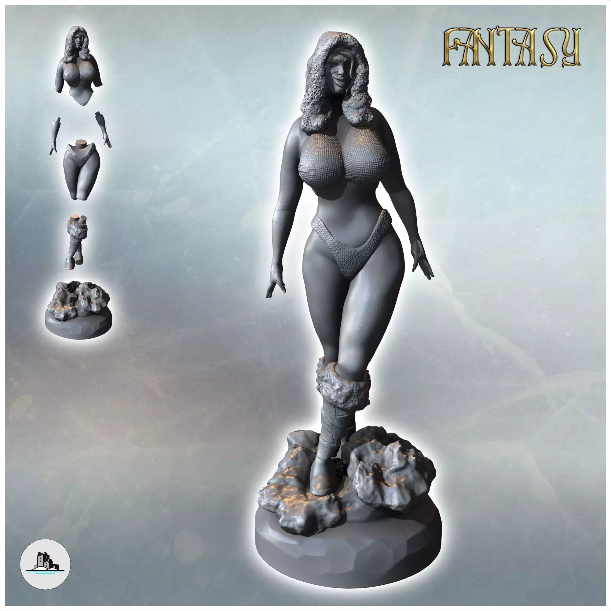 Woman with furry shoes and Christmas hat on her head version wit 3D print model_1