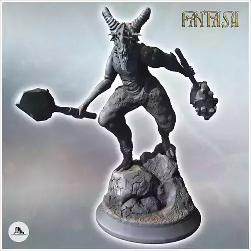 Demonic spirit with double horns holding maces in each hand bala