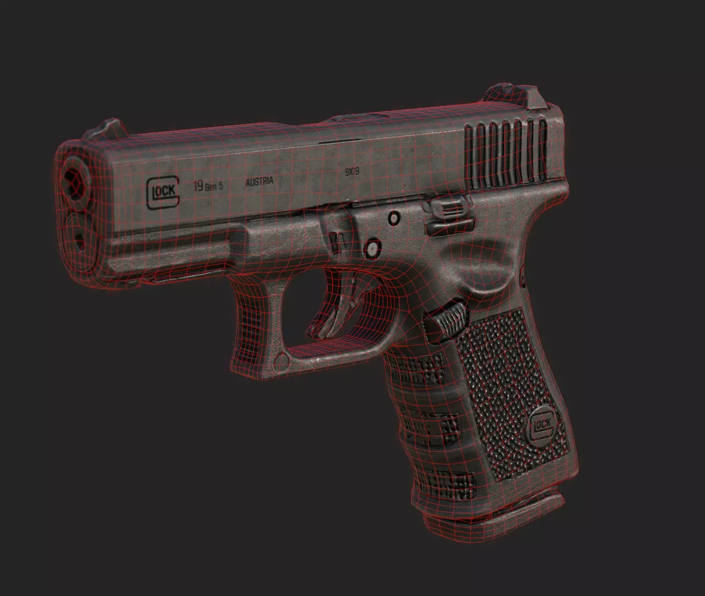 Glock 19 Gen 5  Realistic 3D Model  4K PBR Textures Game Ready  Low-poly 3D model_2