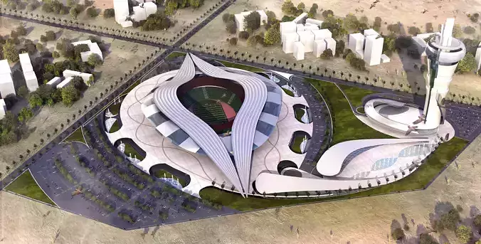 staduim futuristic stadium in middle of desert 3D model