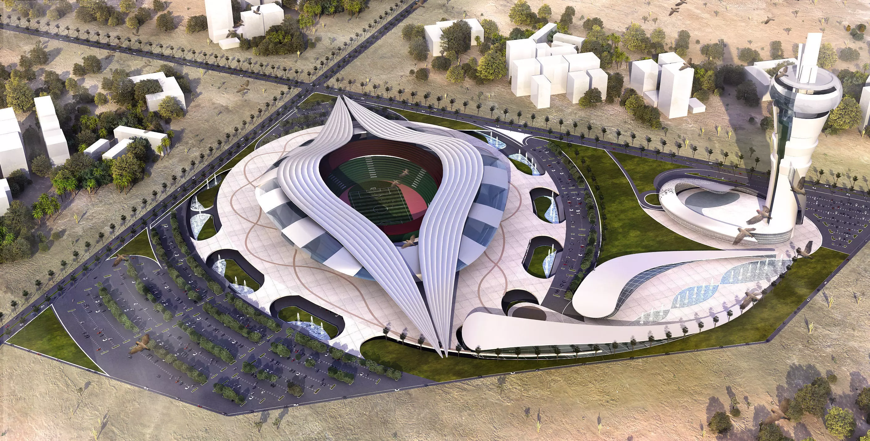 staduim futuristic stadium in middle of desert 3D model_0