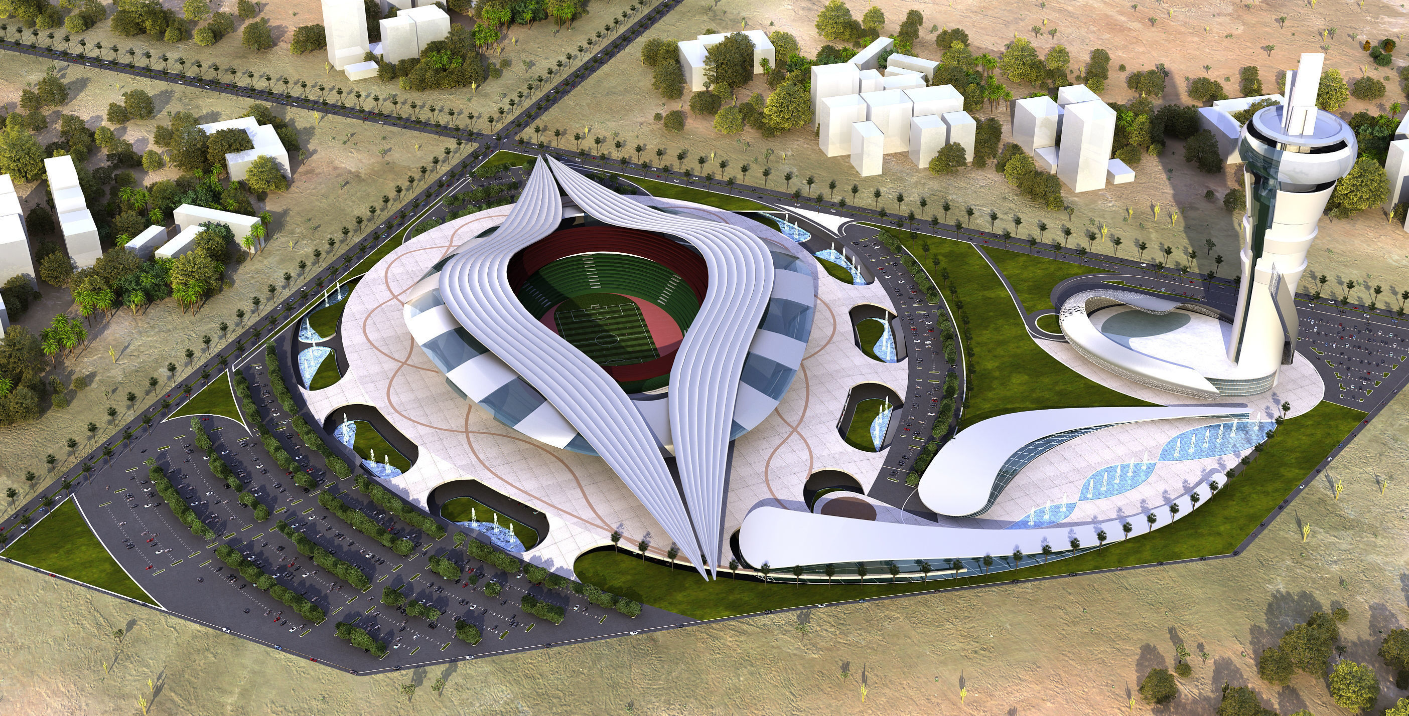 staduim futuristic stadium in middle of desert 3D model_1