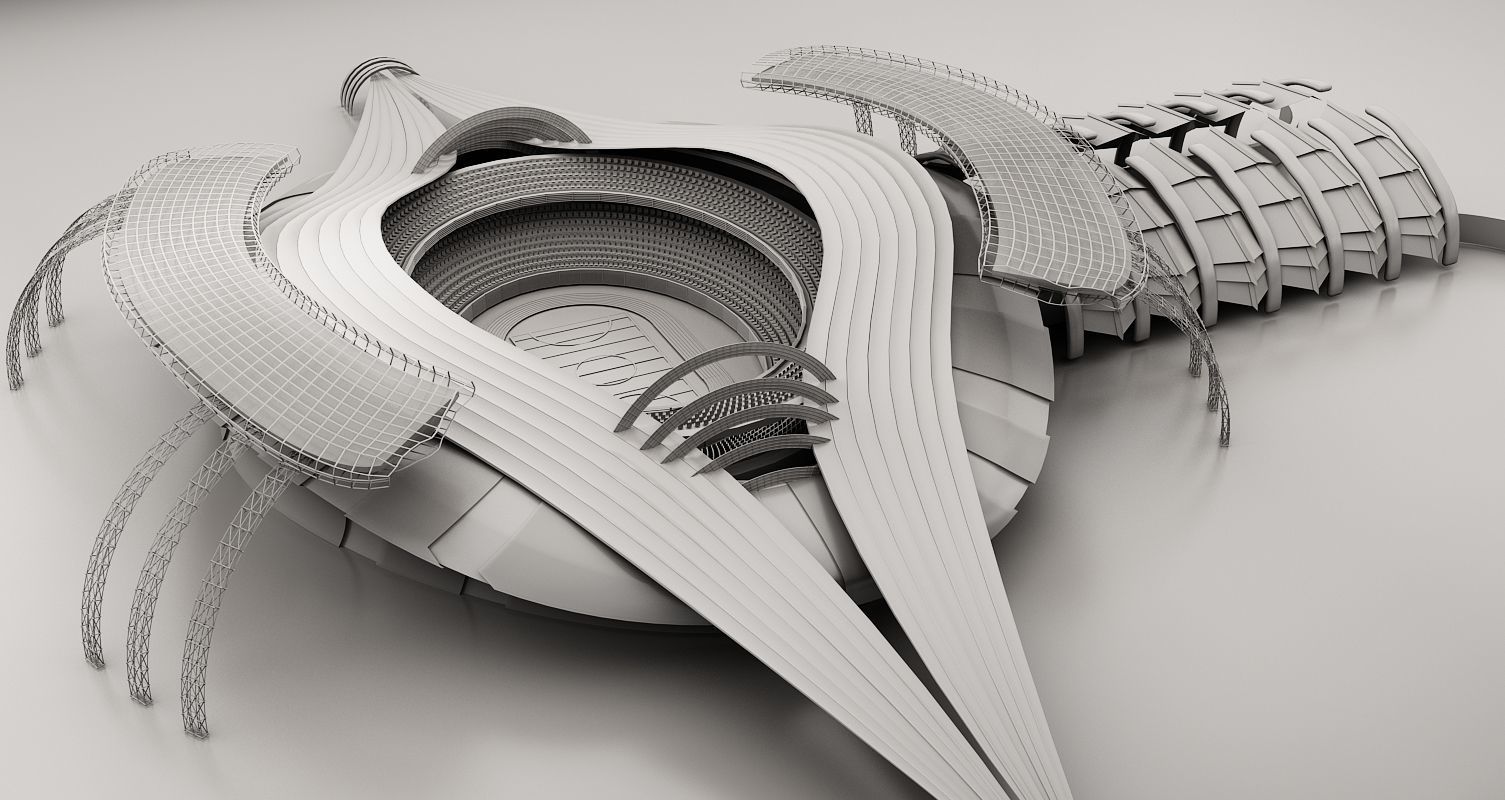 staduim futuristic stadium in middle of desert 3D model_2