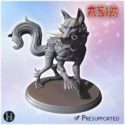 Mystical wolf-like creature with flowing fur sharp claws and poi
