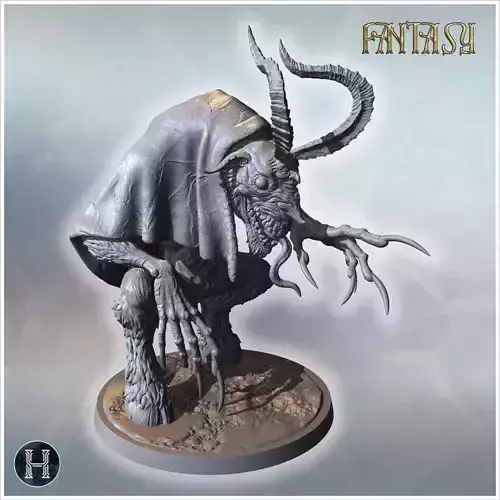 Demonic creature with sharp claws twisted horns and a grotesque 