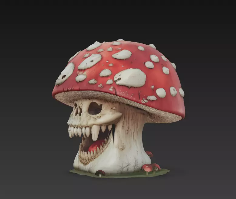 Mushroom Skull - Stylized Horror 3D Model 3D print model_3