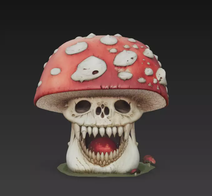 Mushroom Skull - Stylized Horror 3D Model 3D print model_0