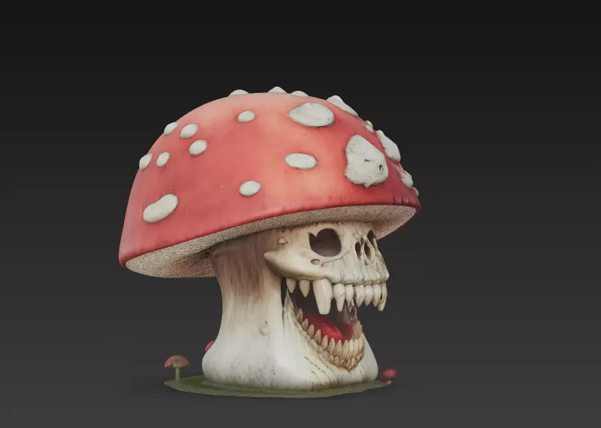Mushroom Skull - Stylized Horror 3D Model 3D print model_1