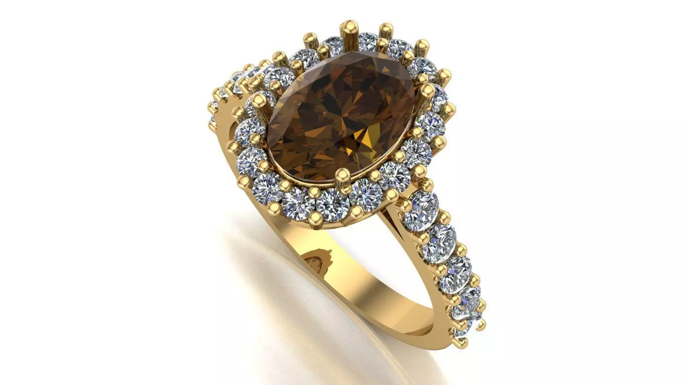Oval Gemstone Ring with Brilliant Accents 3D print model
