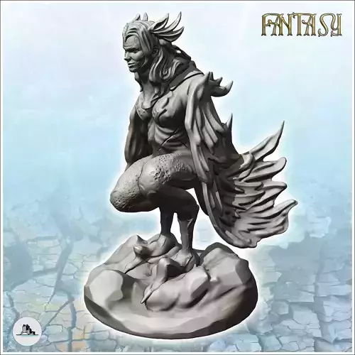 Crouching Winged Harpy 7 - Medieval Fantasy Magic Feudal Old Arc
