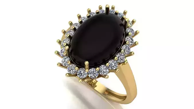 Oval Onyx Ring with Brilliant Halo