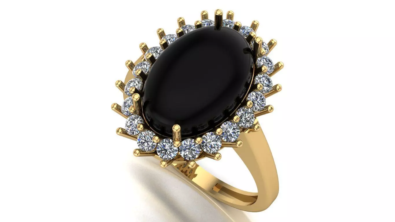Oval Onyx Ring with Brilliant Halo 3D print model