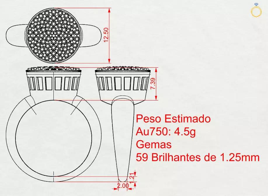 Round Diamond Cluster Ring 3D print model_3