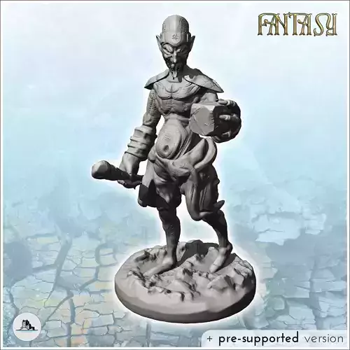 Goblin shaman with wooden staff and magic stone 12 - Medieval Fa
