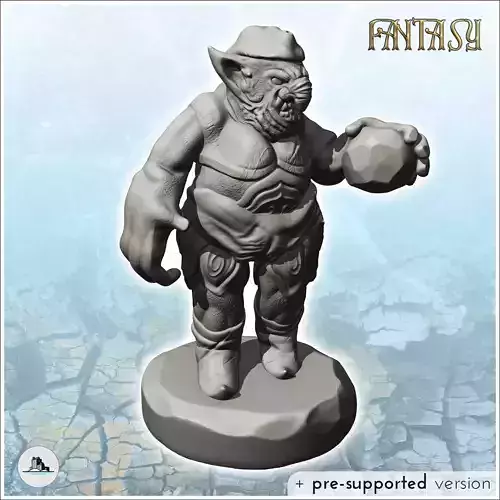 Curved-nosed troll with large hand and rock 15 - Medieval Fantas