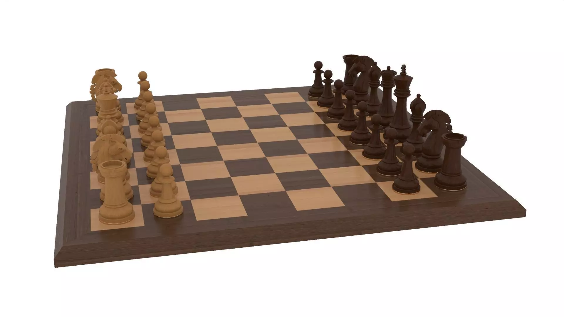 Wooden Chess Set 3D model_2