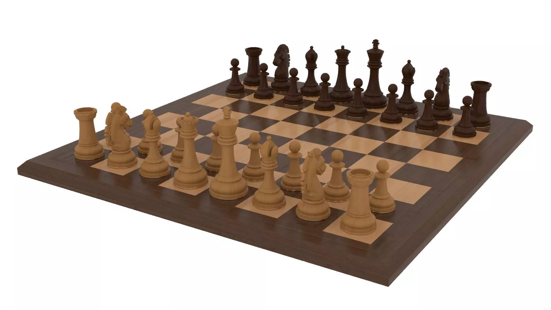 Wooden Chess Set 3D model_4