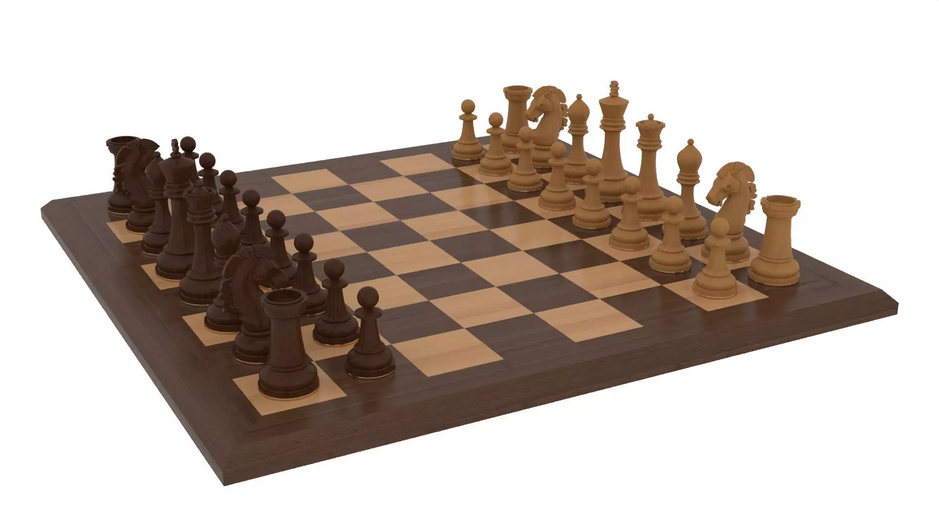 Wooden Chess Set 3D model_10