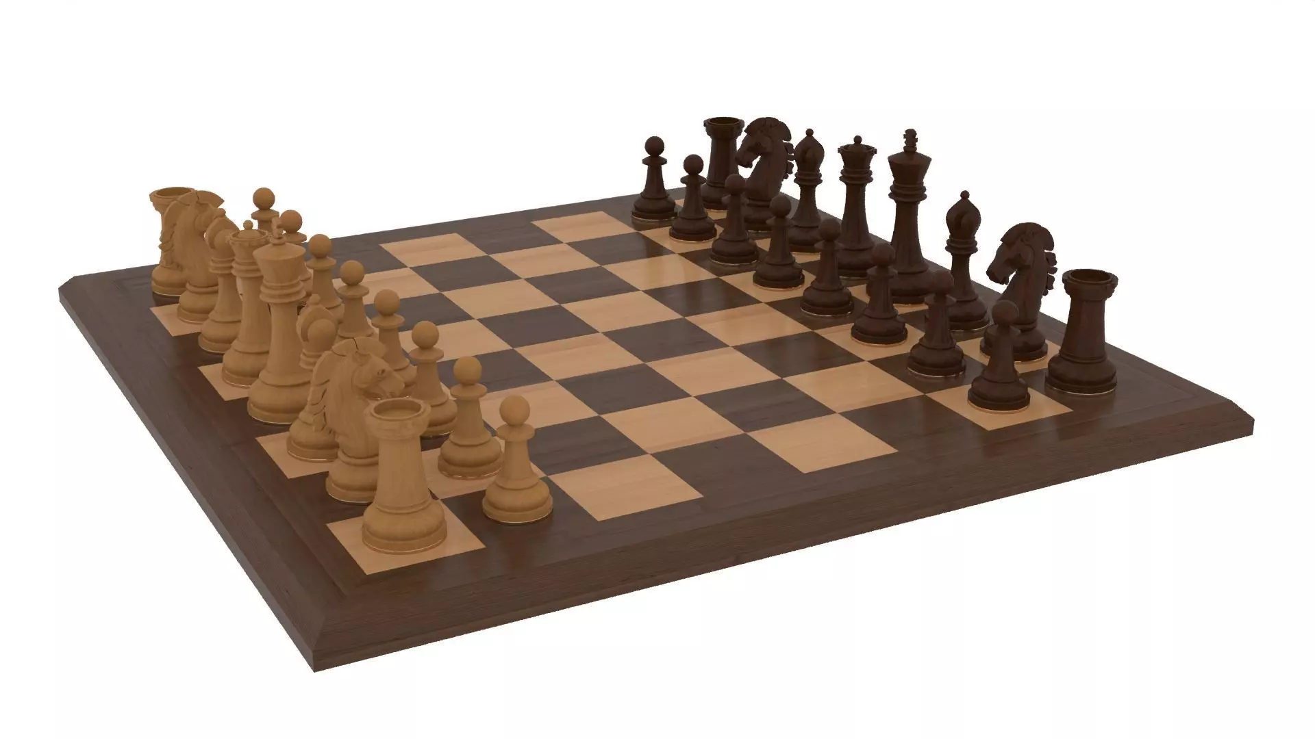 Wooden Chess Set 3D model_3